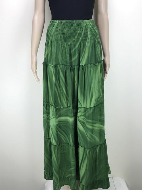 long skirt shirred waist - tie dye green