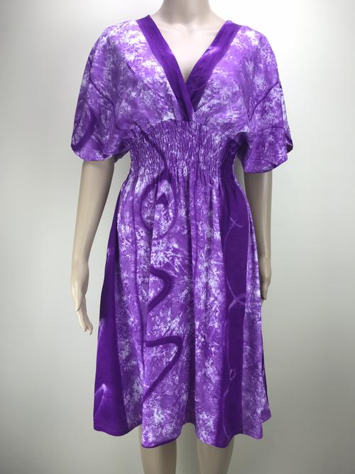 Knee Length kimono dress - tie dye purple